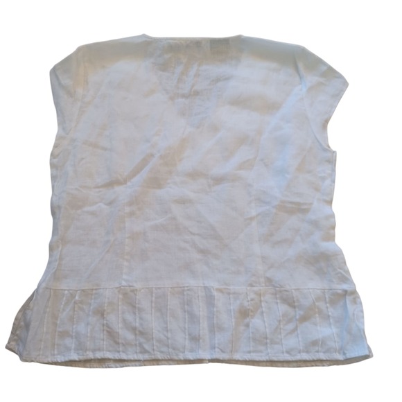 Richard Malcom Irish Linen Cap Sleeve Embellished V Neck Top Large - Picture 6 of 8